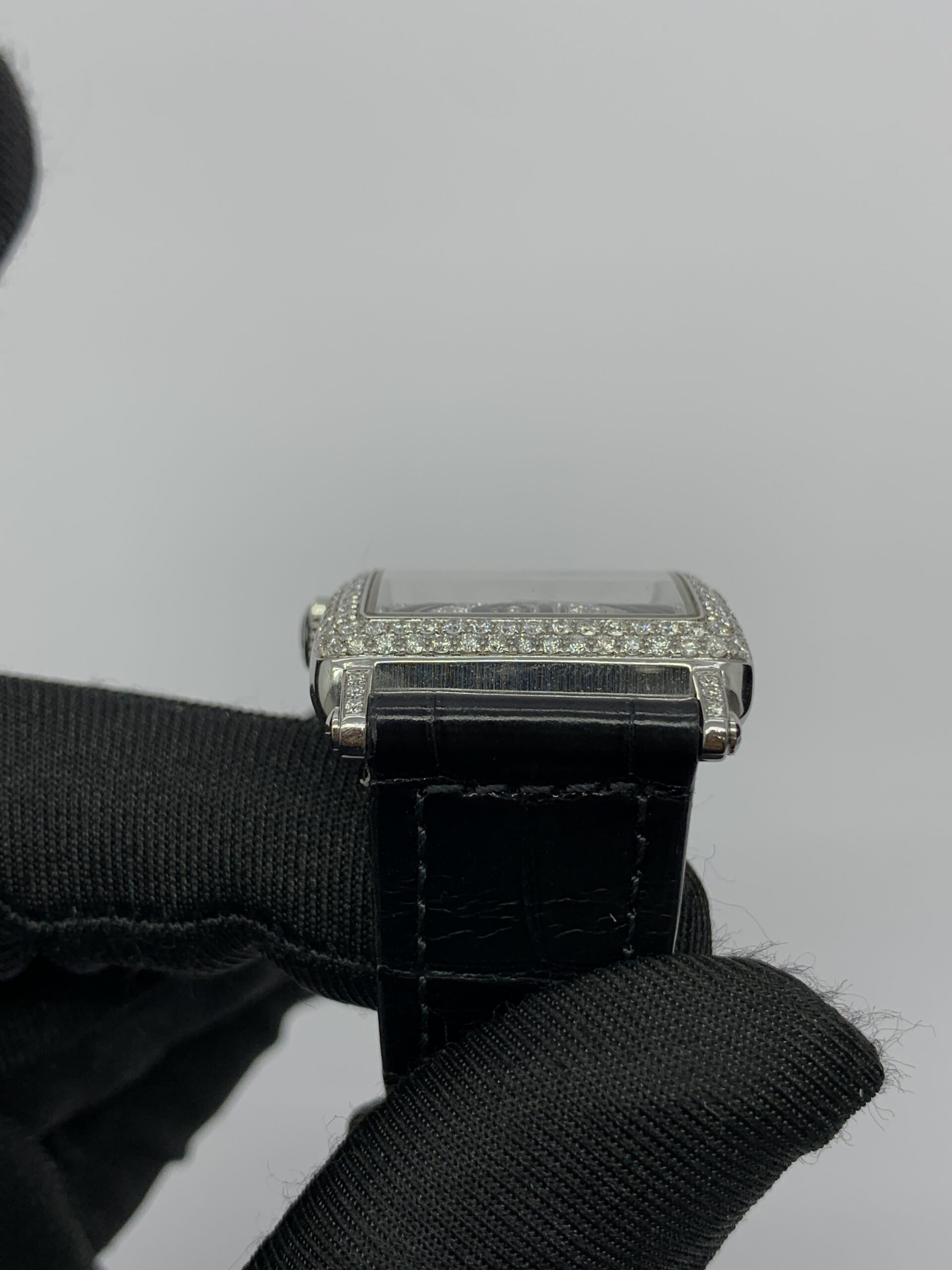 Long Island 952 Qz Silver Diamond Bezel Black Croco Strap