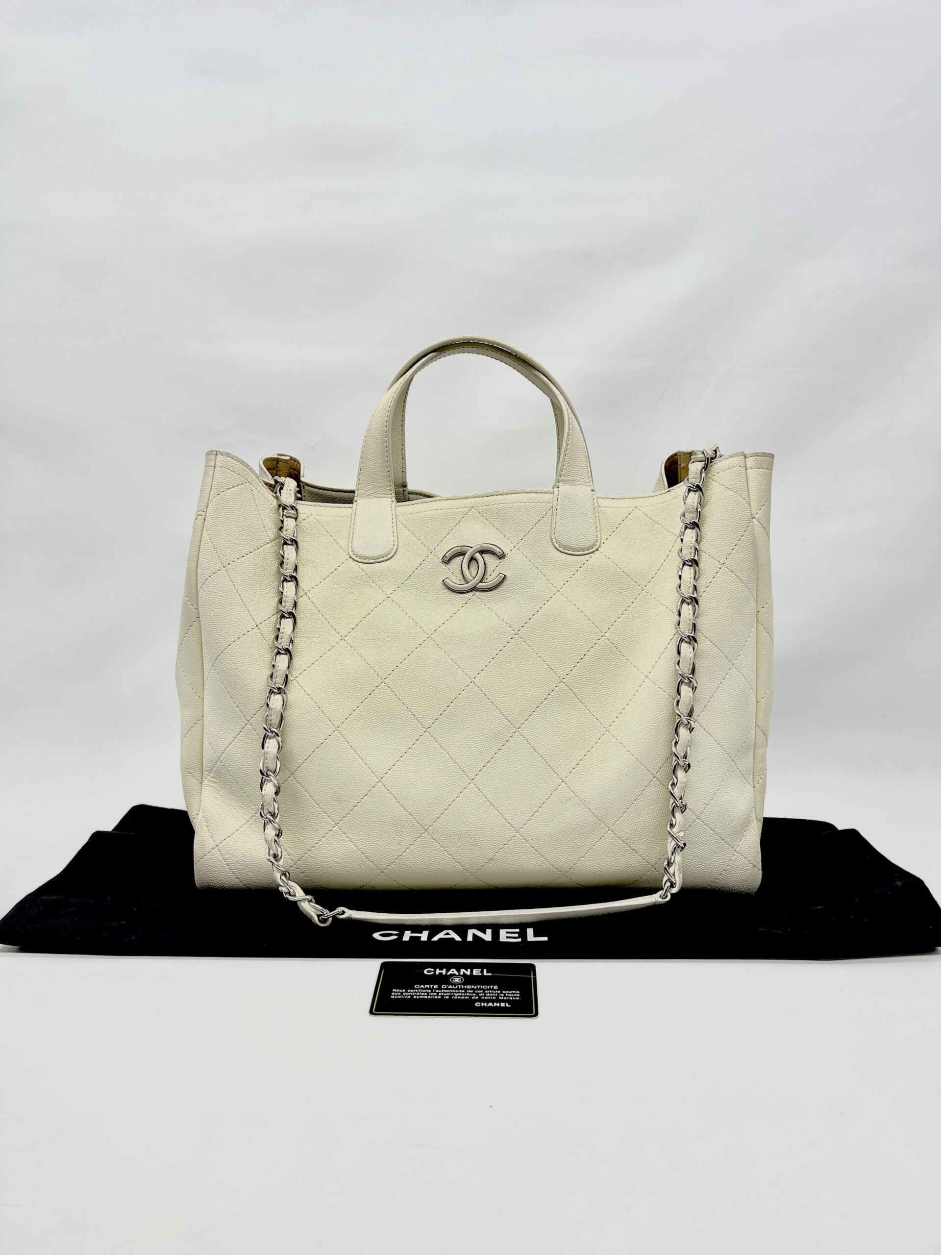 Large Shopping Tote Caviar White SHW
