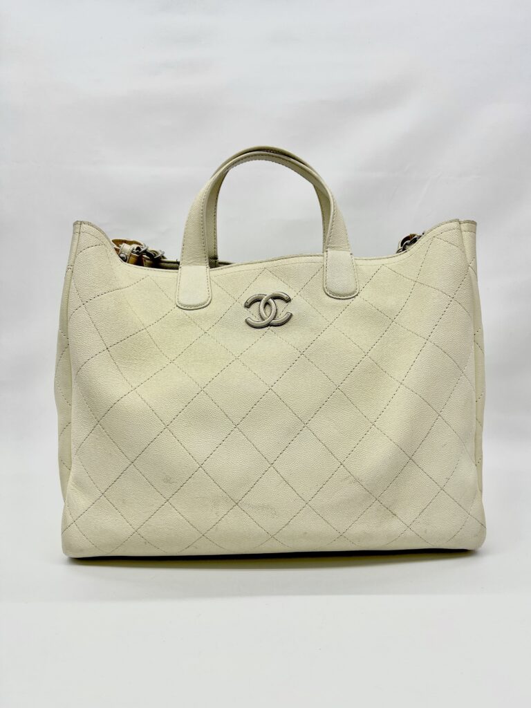 Large Shopping Tote Caviar White SHW