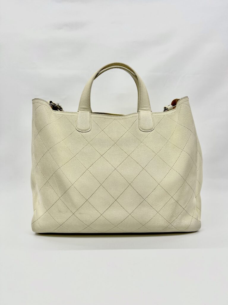 Large Shopping Tote Caviar White SHW