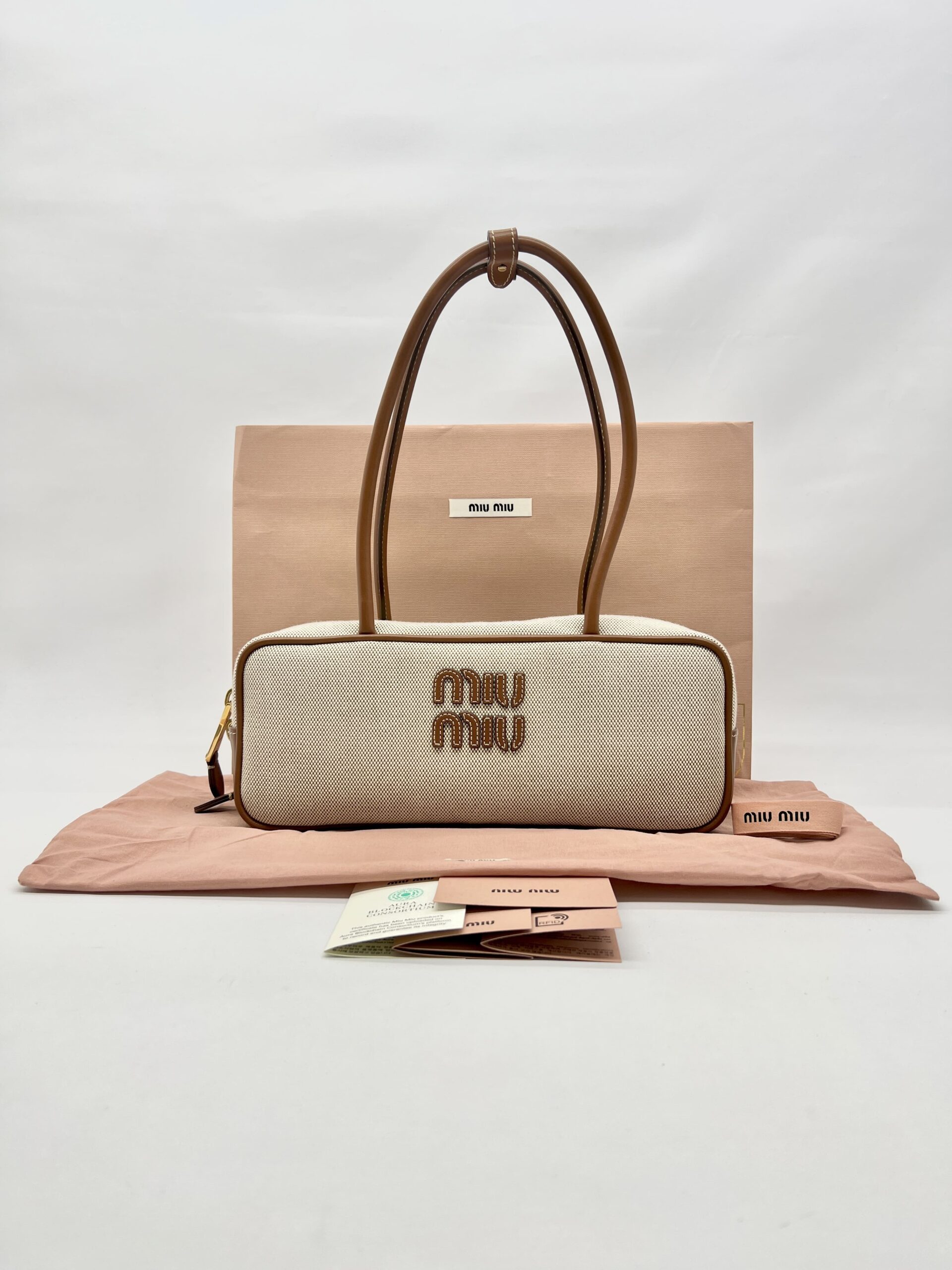 Beau Bag Small Canvas Leather Beige Brandy GHW