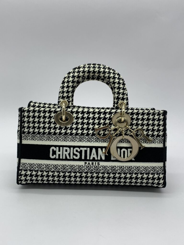 Lady D-Joy Medium Canvas Houndstooth Black White GHW