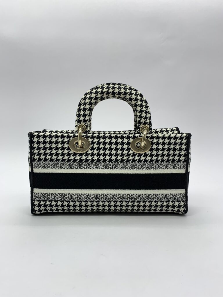 Lady D-Joy Medium Canvas Houndstooth Black White GHW