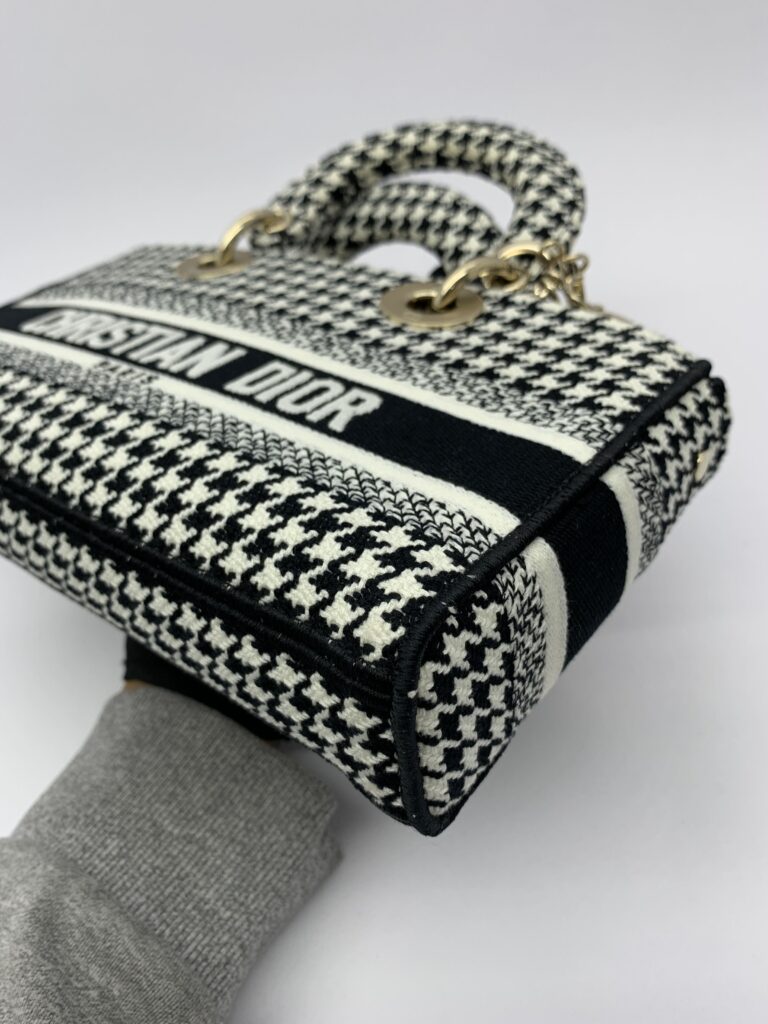 Lady D-Joy Medium Canvas Houndstooth Black White GHW