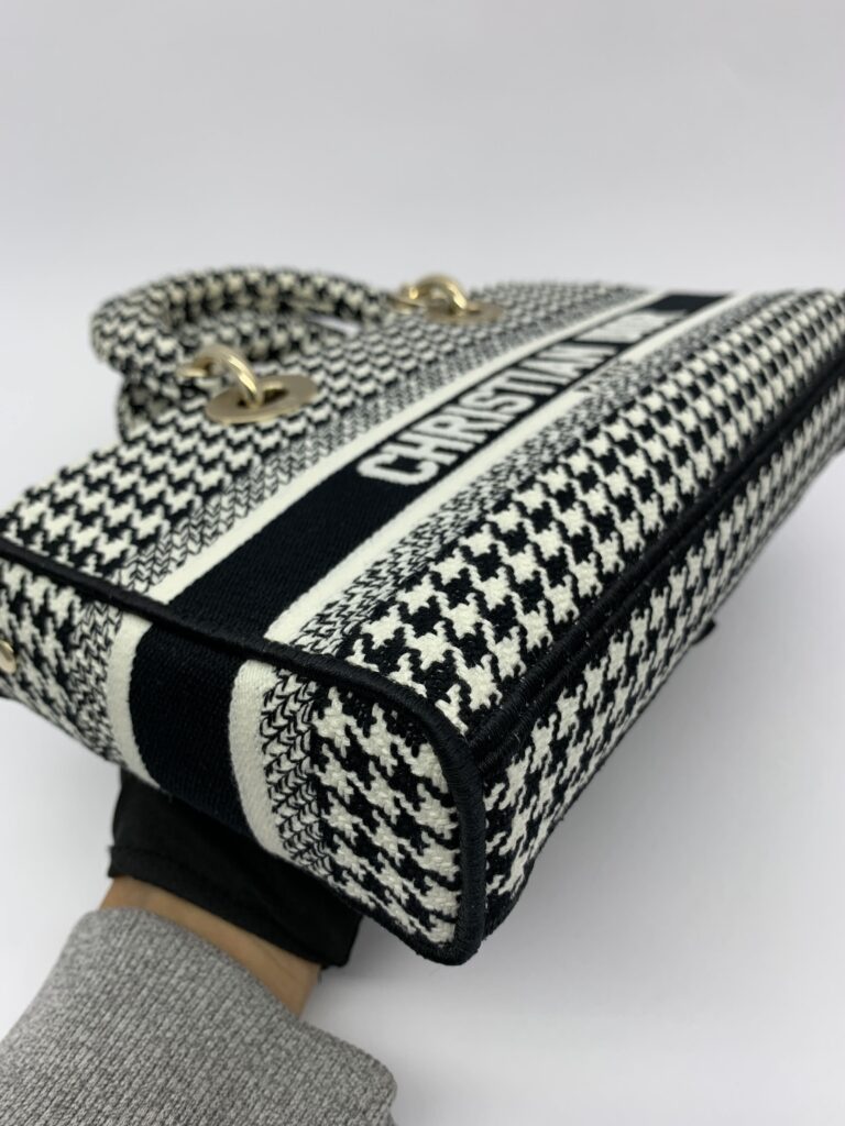 Lady D-Joy Medium Canvas Houndstooth Black White GHW