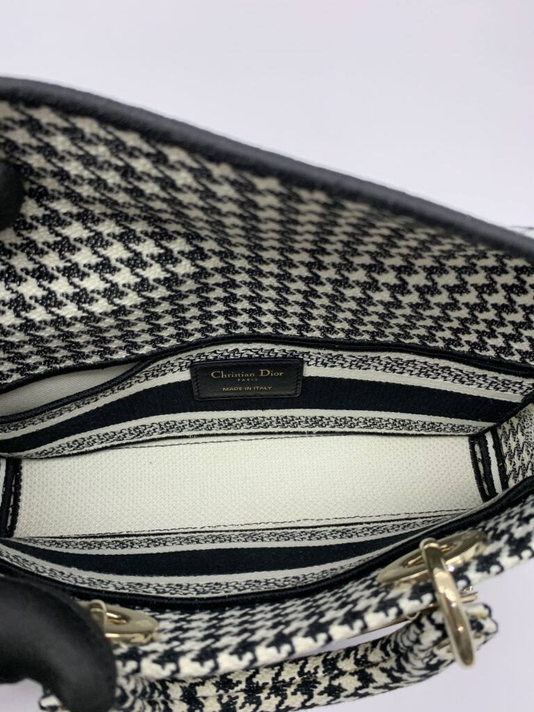 Lady D-Joy Medium Canvas Houndstooth Black White GHW