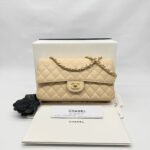 Medium Classic D Flap Caviar Beige GHW