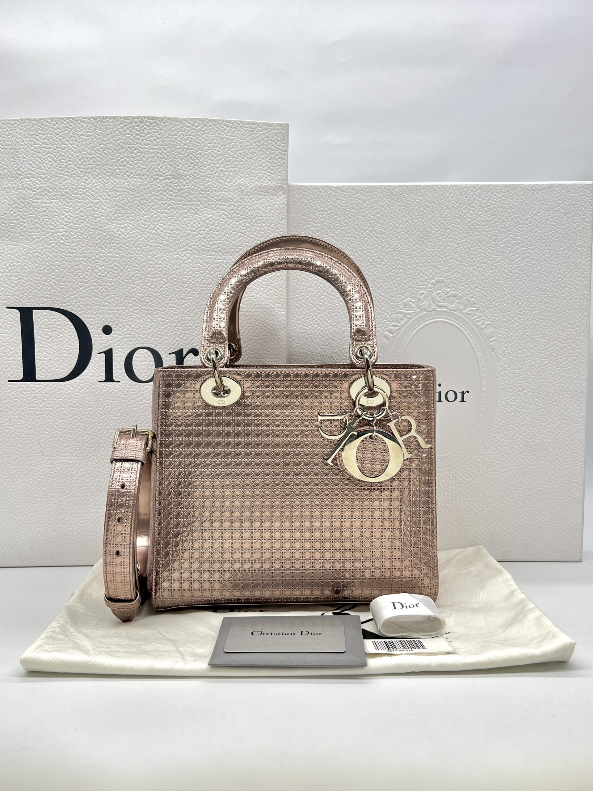 Lady Dior Medium Patent Cannage Rose Gold LGHW