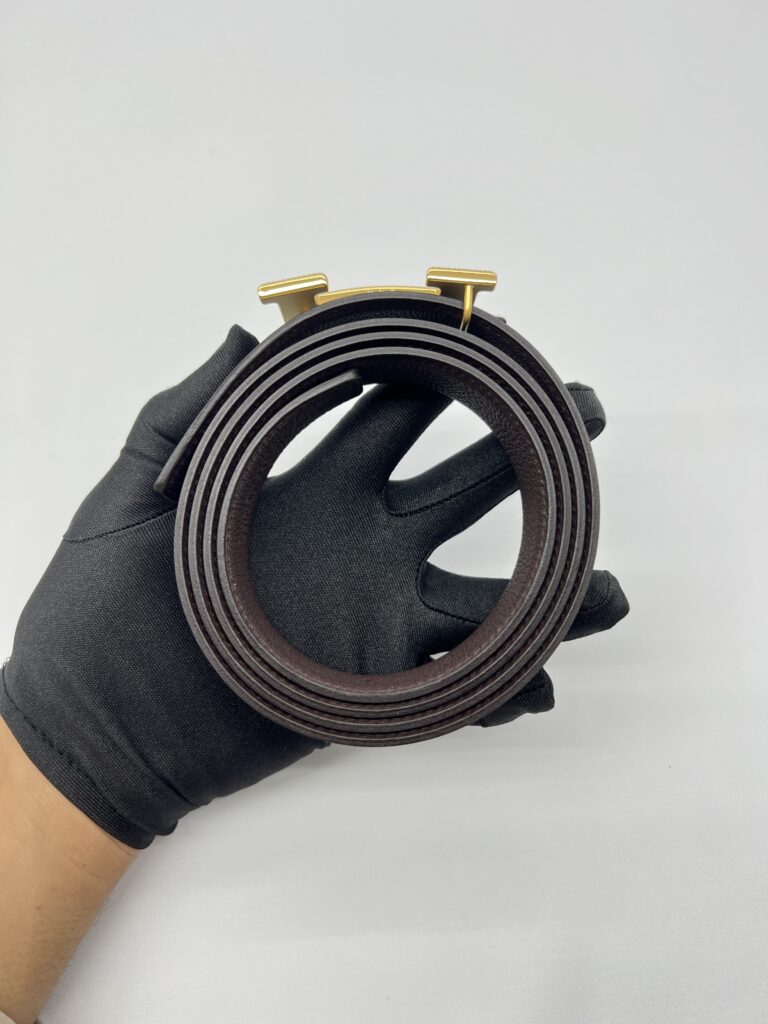 Reversible H Striee Gold Buckle Noir Chocolat