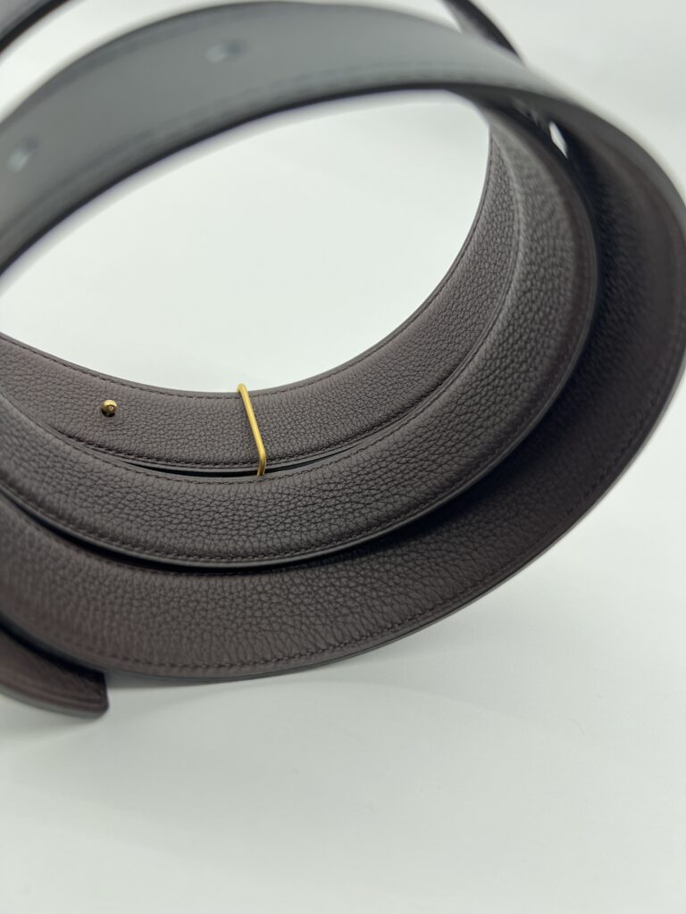 Reversible H Striee Gold Buckle Noir Chocolat