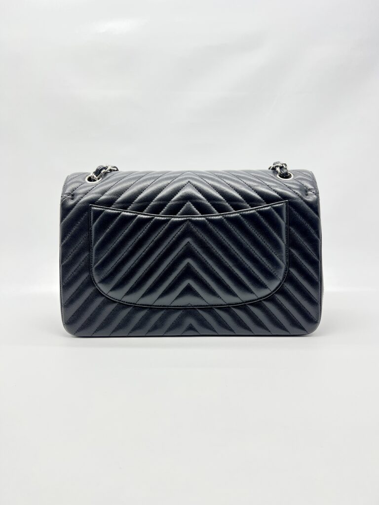 Jumbo Classic D Flap Black Chevron Caviar SHW