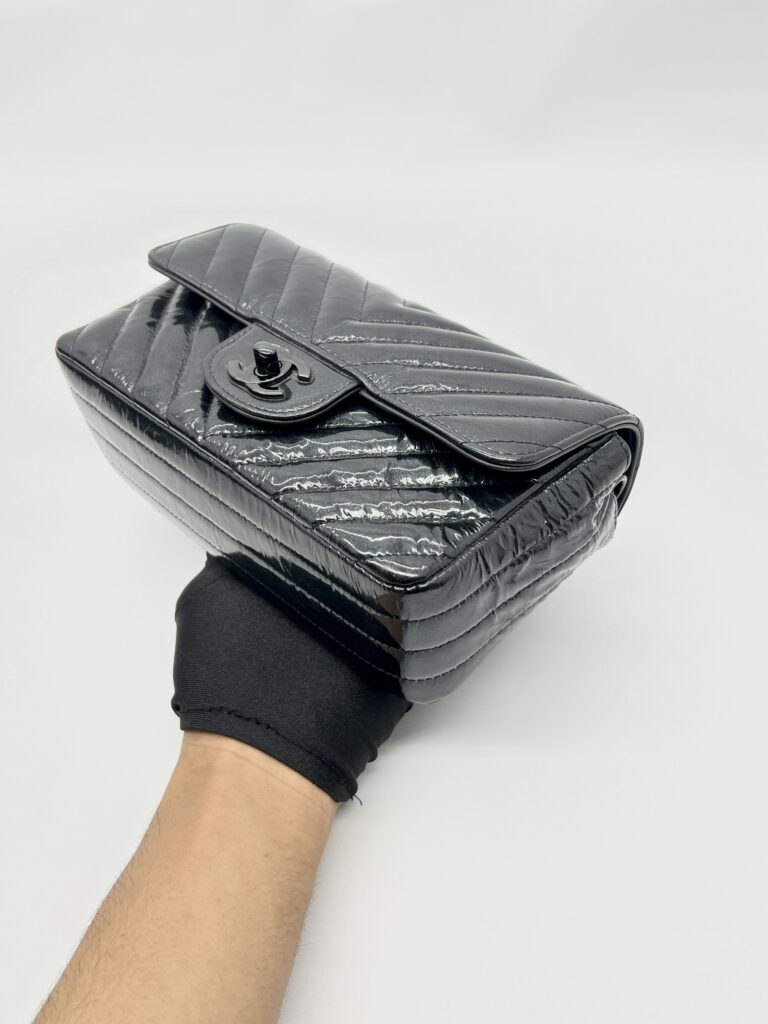 Mini Rectangle Crinkled Patent All Black