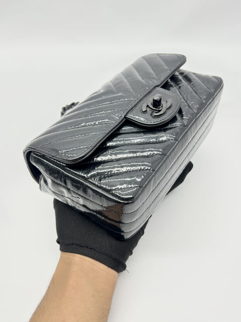 Mini Rectangle Crinkled Patent All Black