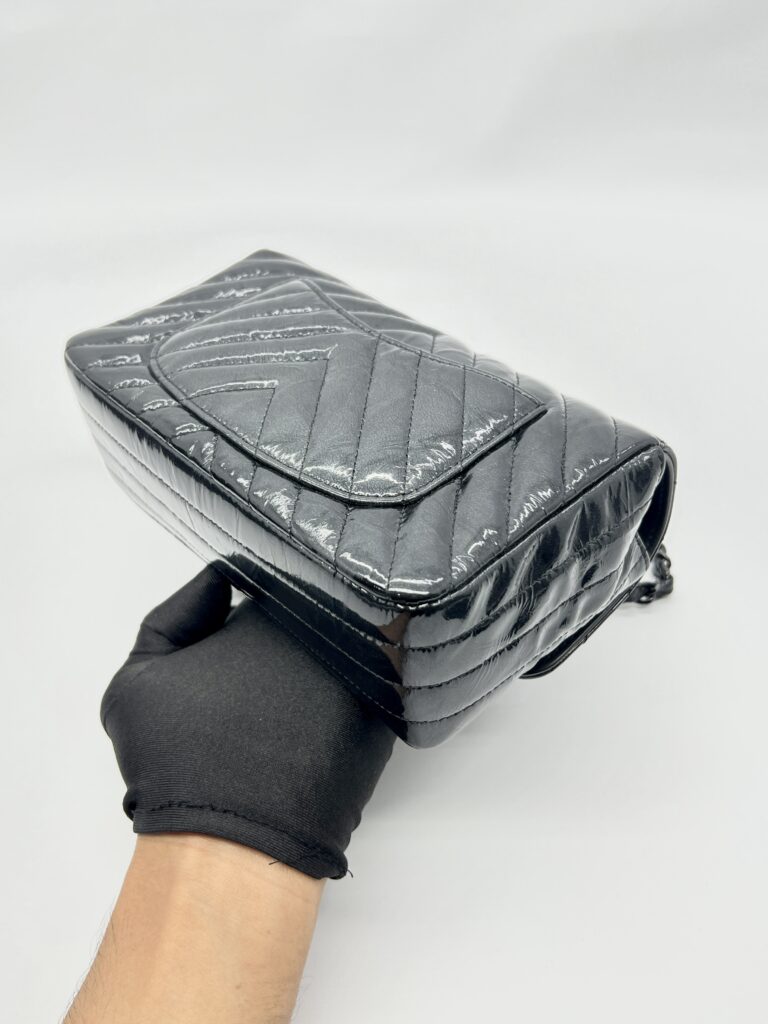 Mini Rectangle Crinkled Patent All Black