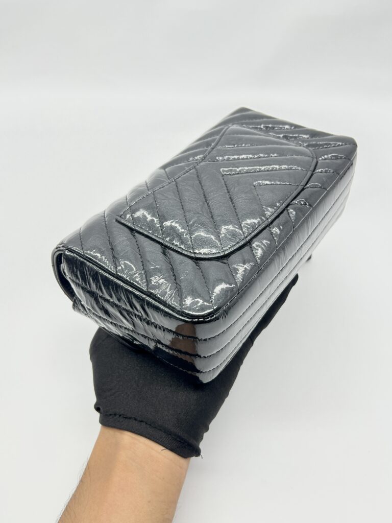 Mini Rectangle Crinkled Patent All Black