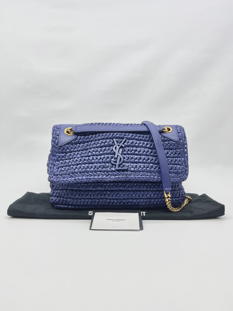Niki Medium Raffia Blue GHW