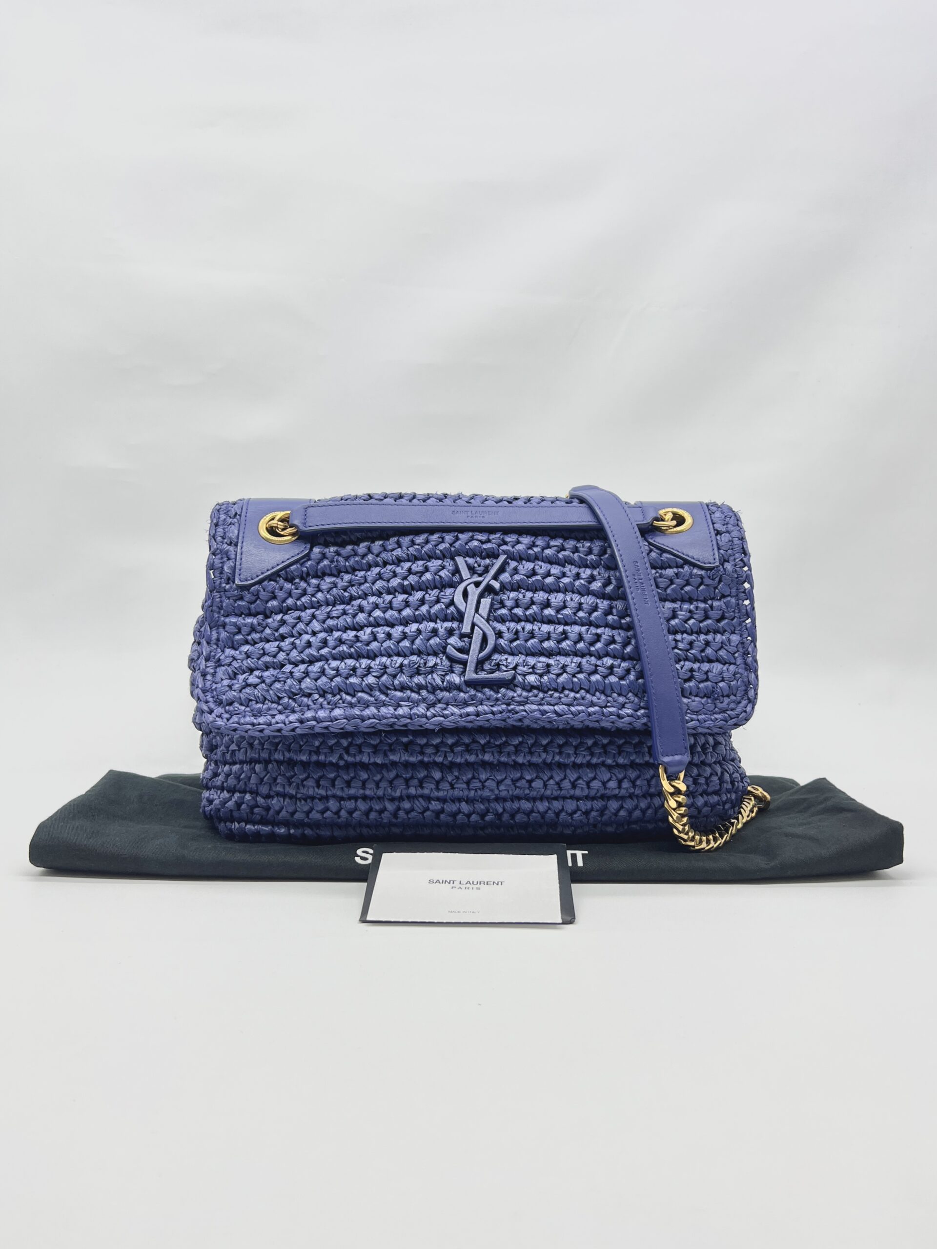 Niki Medium Raffia Blue GHW