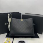 Stitched Large Shopping Tote Black Caviar