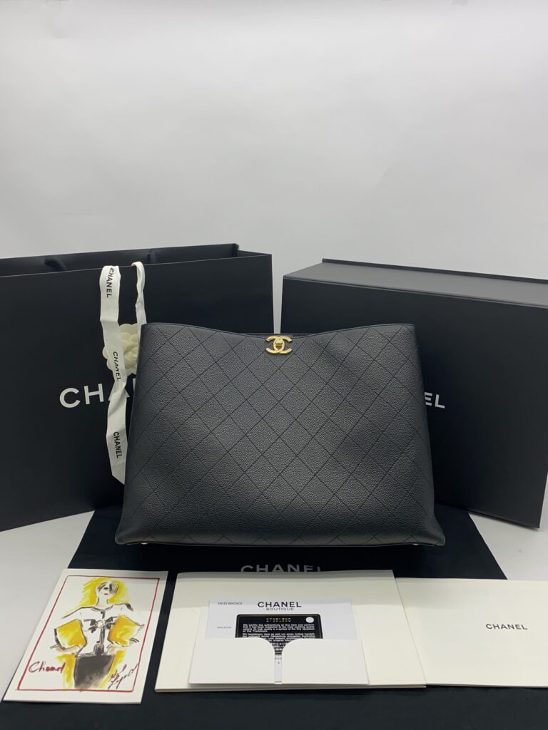 Stitched Large Shopping Tote Black Caviar