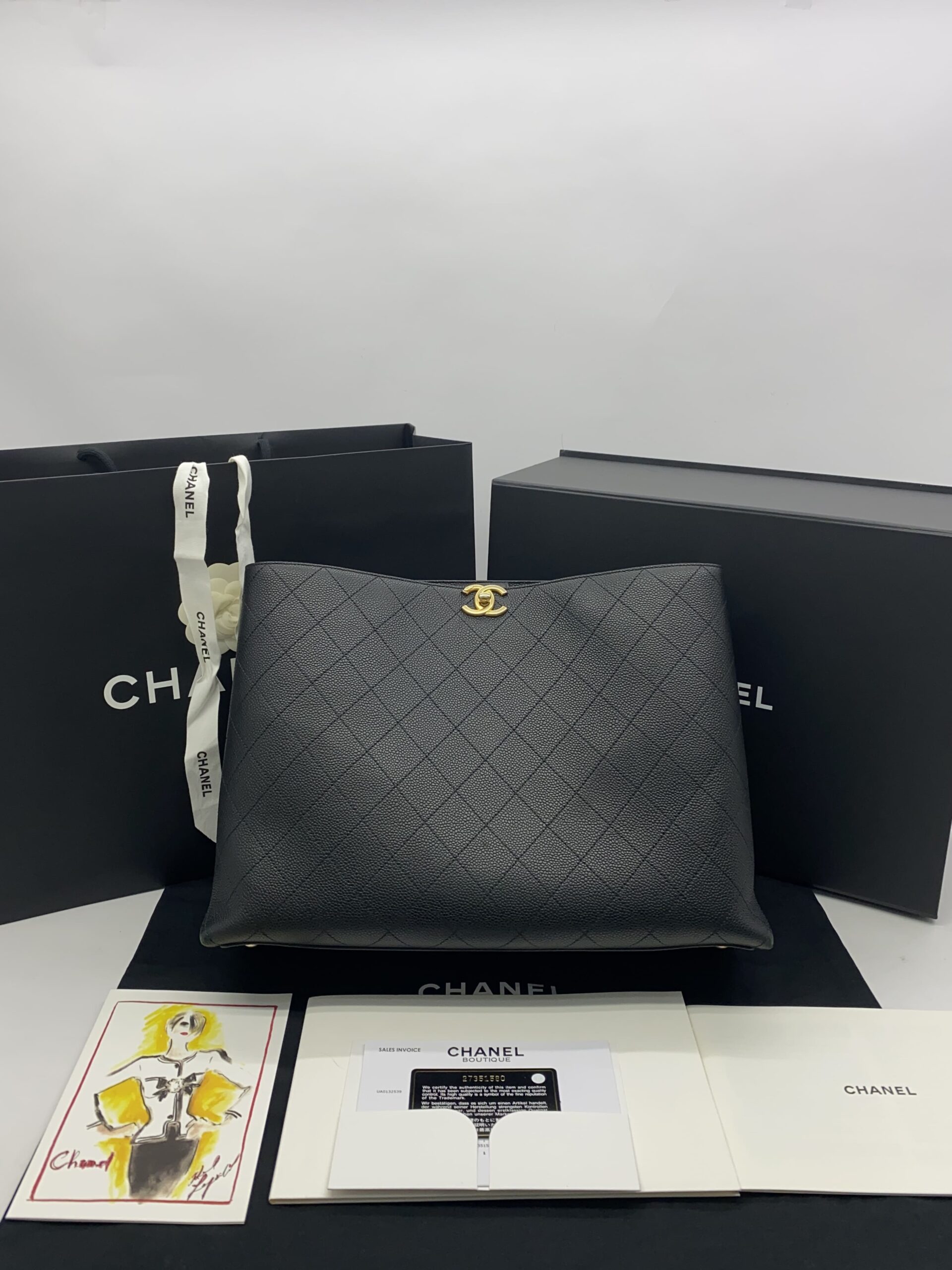 Stitched Large Shopping Tote Black Caviar