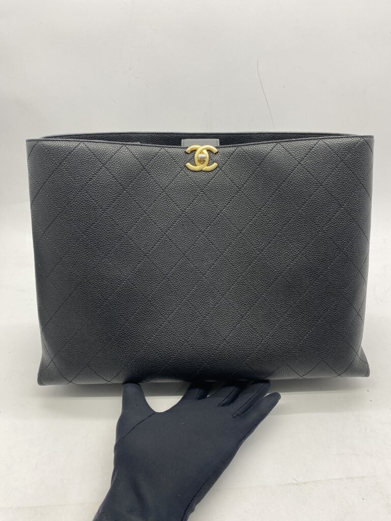 Stitched Large Shopping Tote Black Caviar