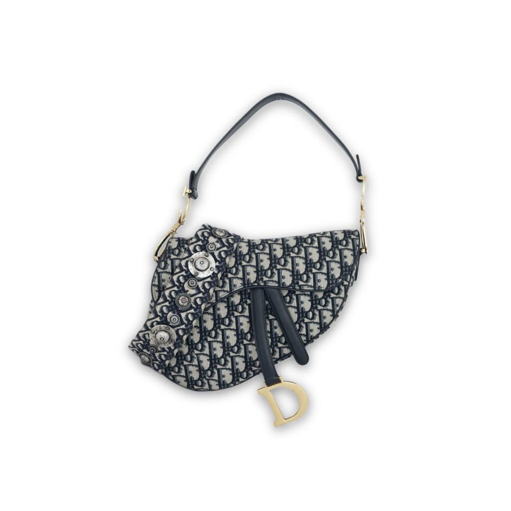 Saddle Medium Canvas Blue Oblique GHW