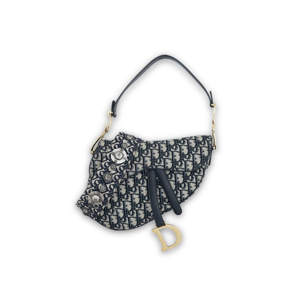 Saddle Medium Canvas Blue Oblique GHW