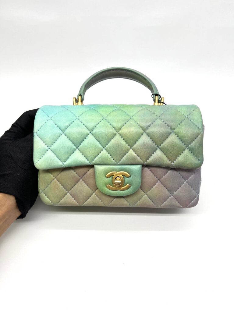 Mini Rectangle Top Handle Ombre Green Lambskin GHW 2022