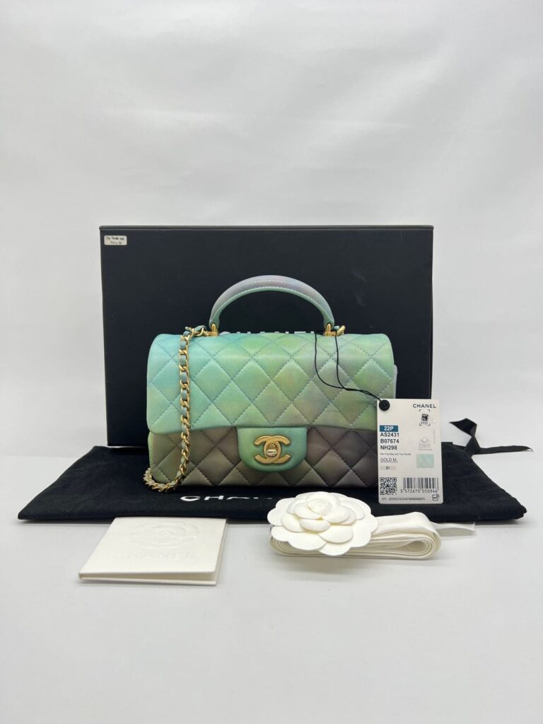 Mini Rectangle Top Handle Ombre Green Lambskin GHW 2022