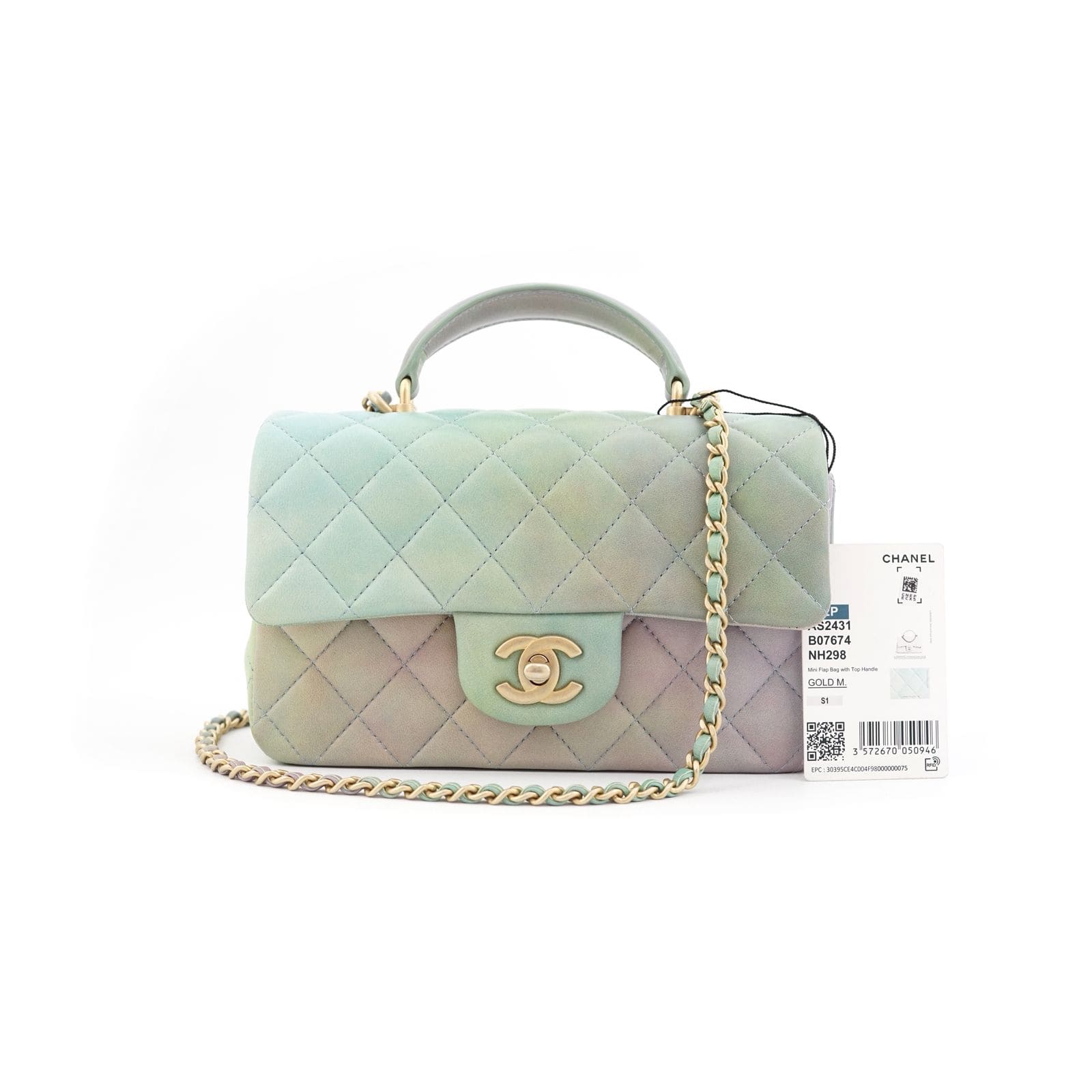 Mini Rectangle Top Handle Ombre Green Lambskin GHW 2022