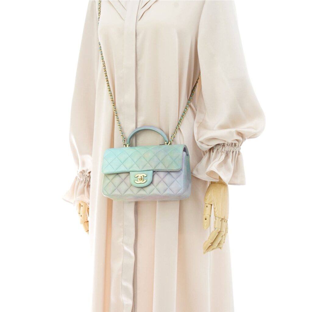 Mini Rectangle Top Handle Ombre Green Lambskin GHW 2022