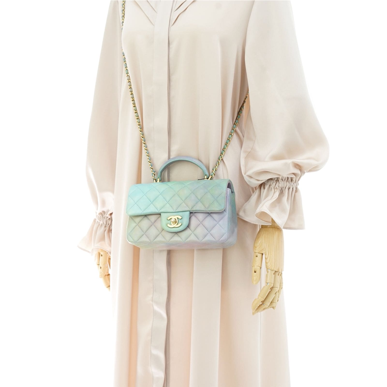 Mini Rectangle Top Handle Ombre Green Lambskin GHW 2022