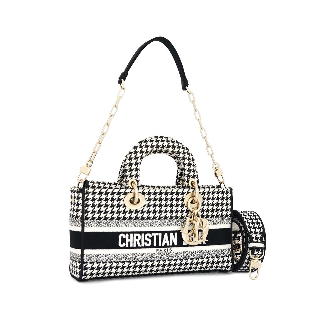 Lady D-Joy Medium Canvas Houndstooth Black White GHW