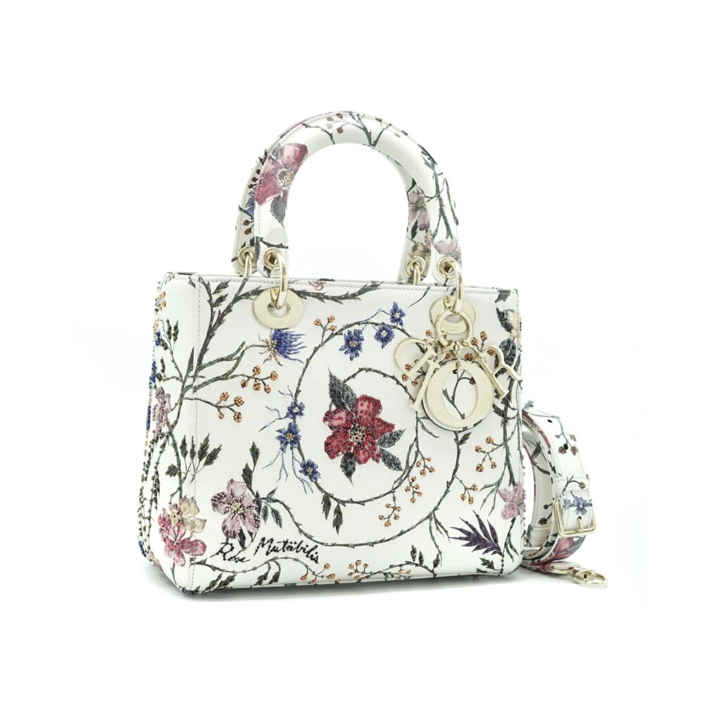 Lady Dior Medium Rosa Mutabilis Embroidered White Multicolor LGHW