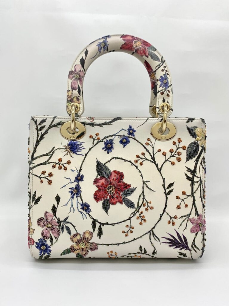 Lady Dior Medium Rosa Mutabilis Embroidered White Multicolor LGHW