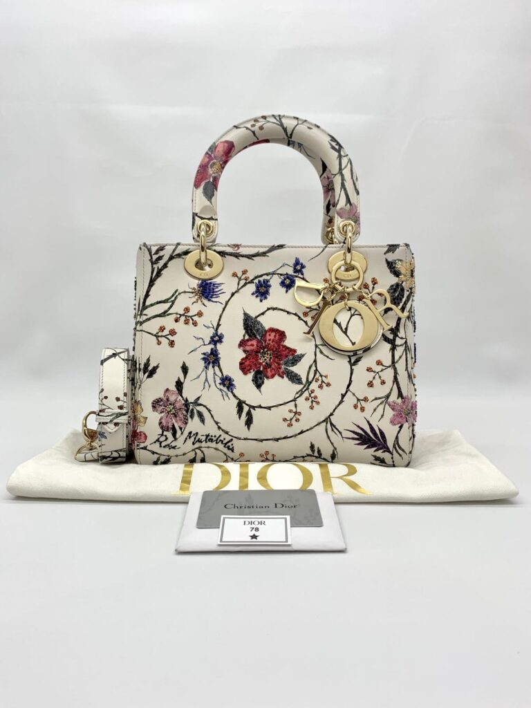 Lady Dior Medium Rosa Mutabilis Embroidered White Multicolor LGHW