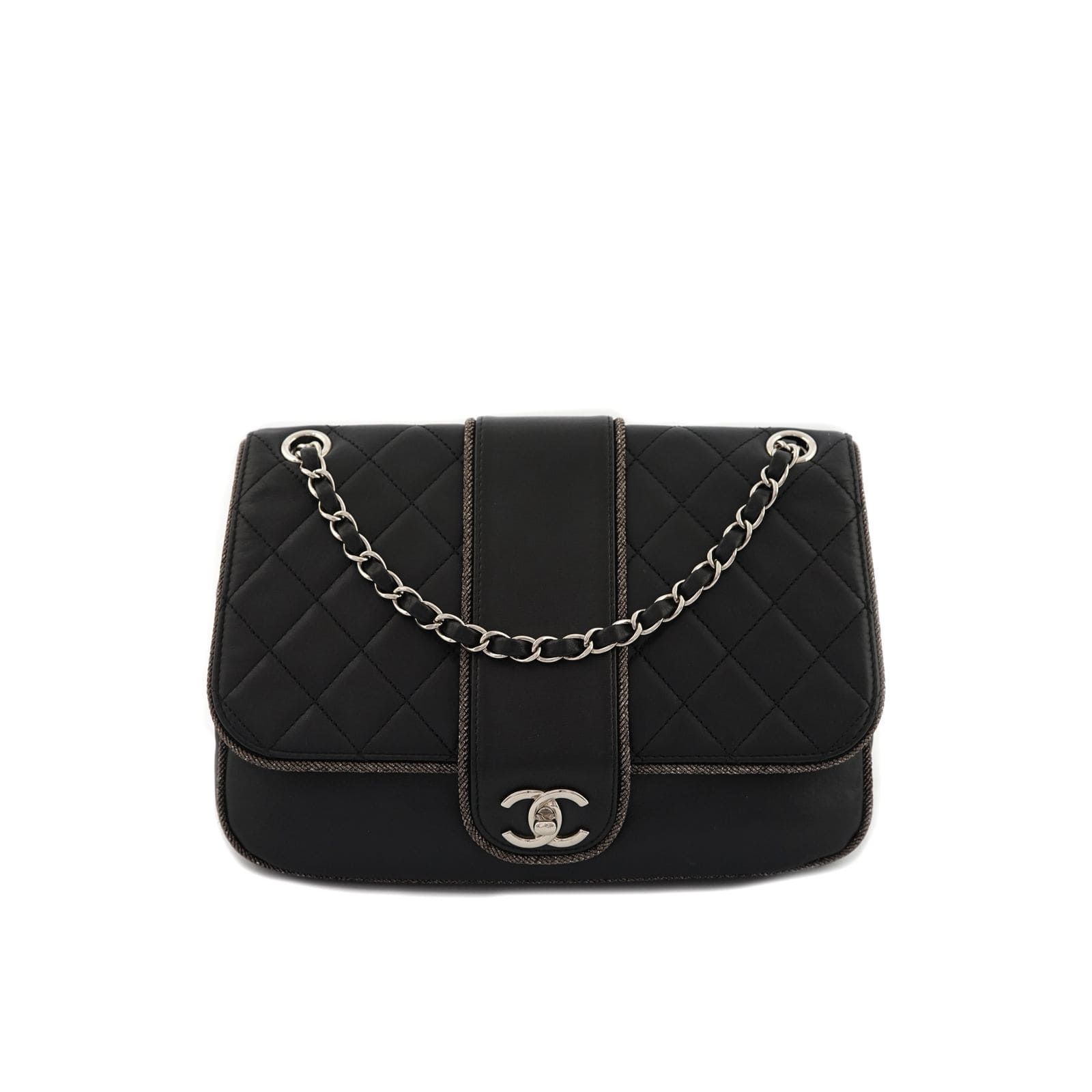 Elementary Chic Flap Tweed Silver Lambskin Black SHW