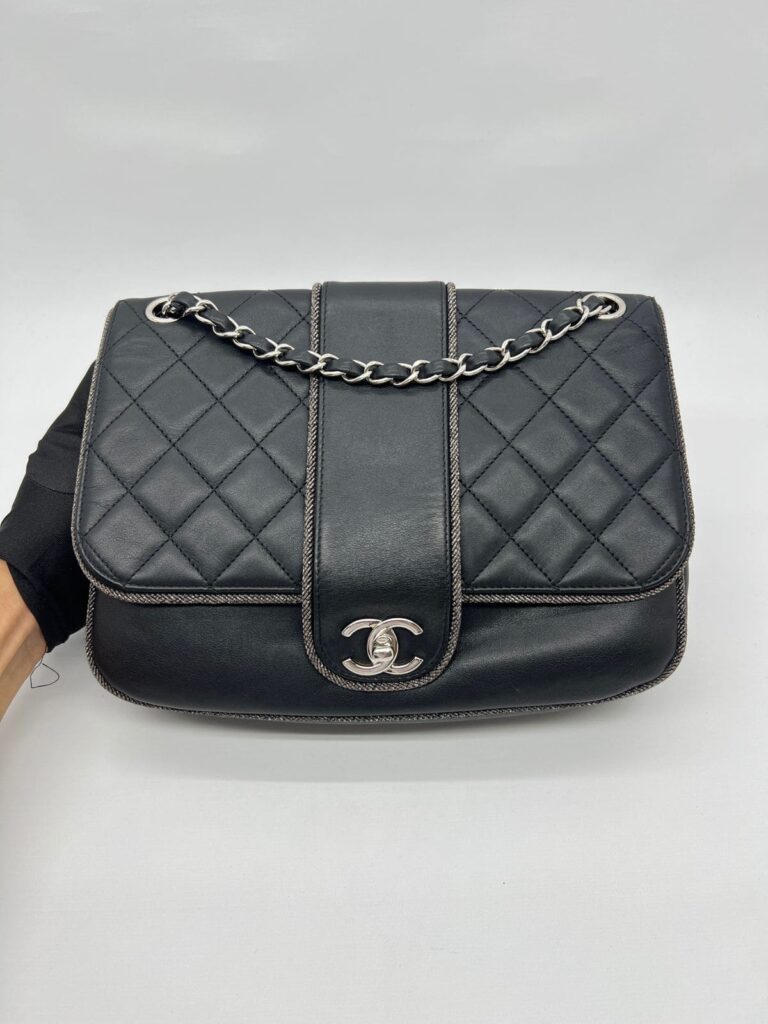 Elementary Chic Flap Tweed Silver Lambskin Black SHW