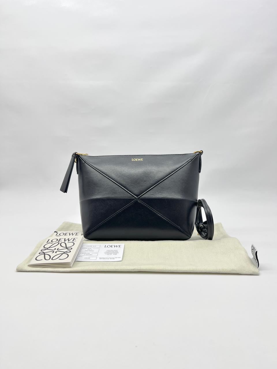 Puzzle Fold Pouch Leather Black GHW
