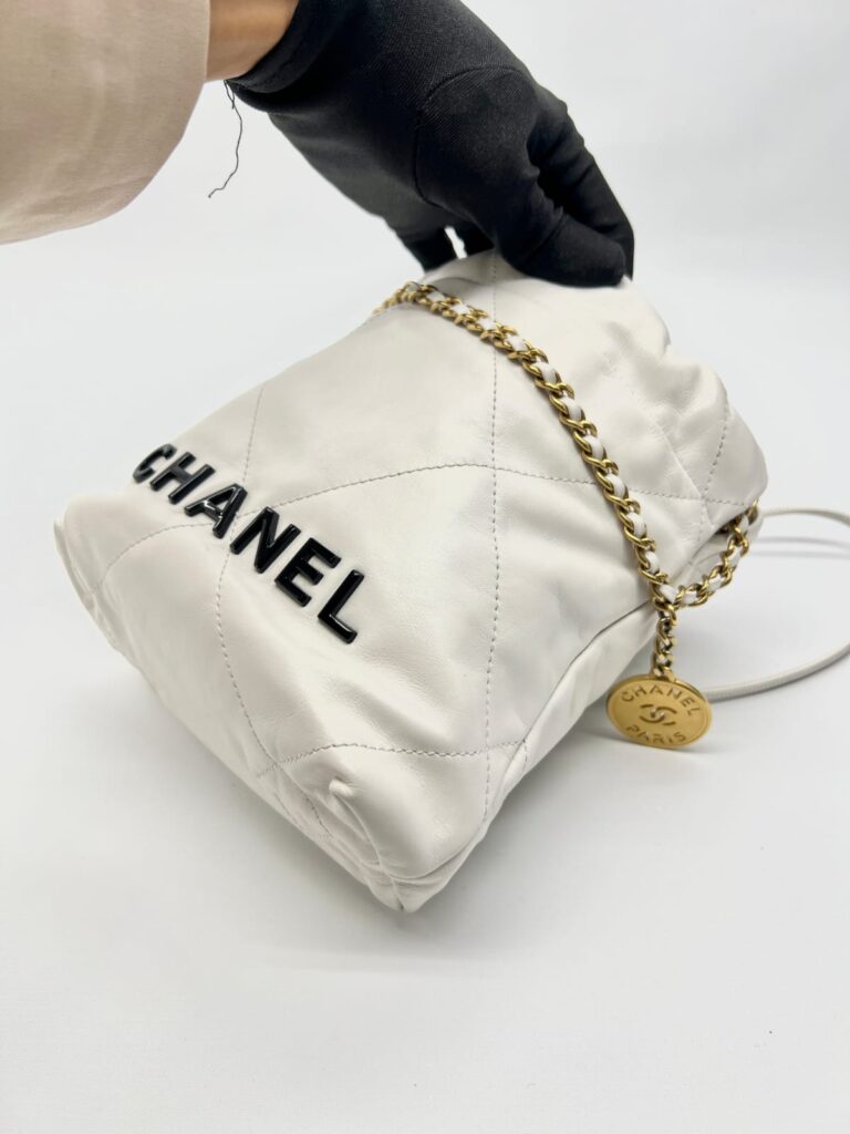 C22 Mini Lambskin White Black Logo GHW