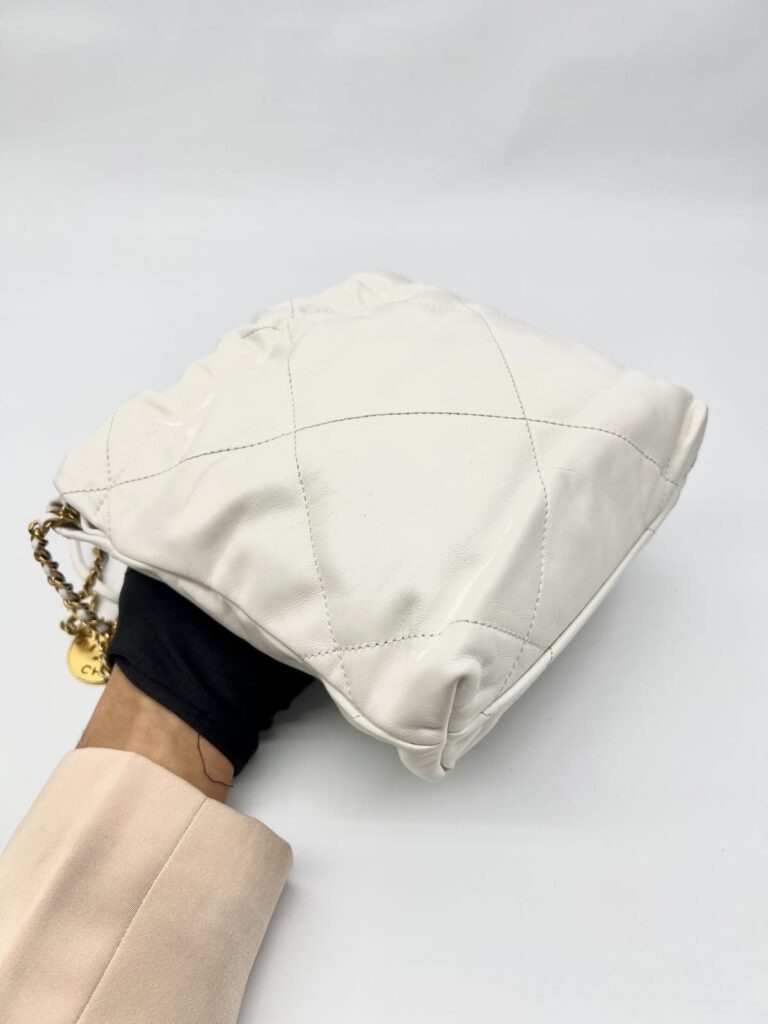 C22 Mini Lambskin White Black Logo GHW