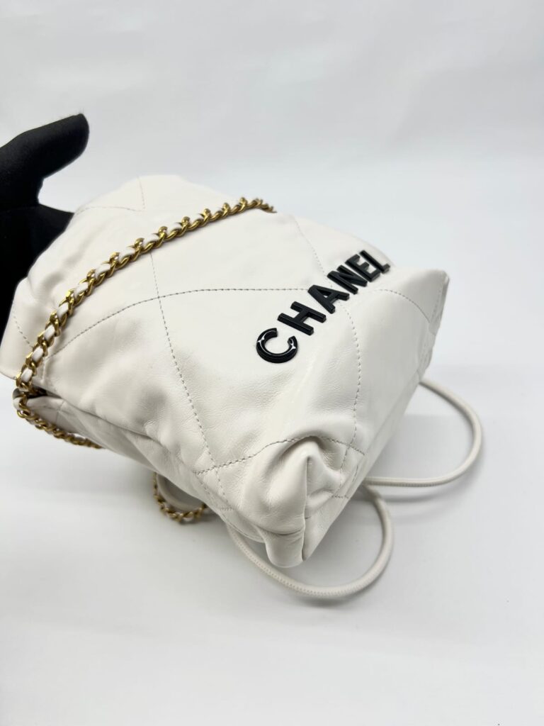 C22 Mini Lambskin White Black Logo GHW