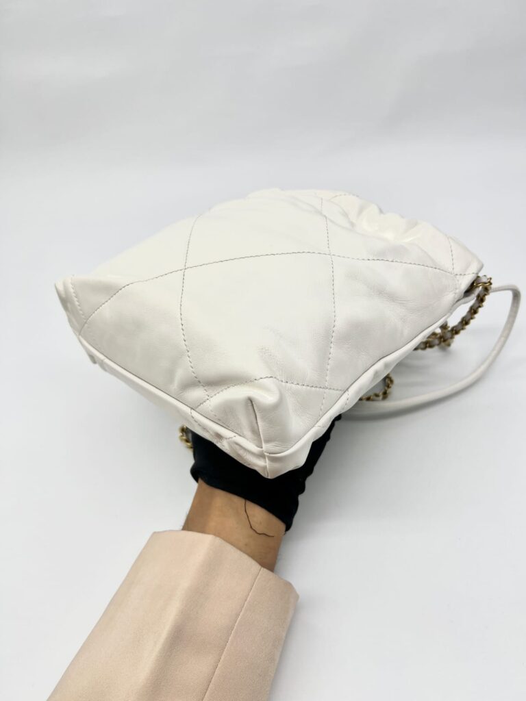 C22 Mini Lambskin White Black Logo GHW