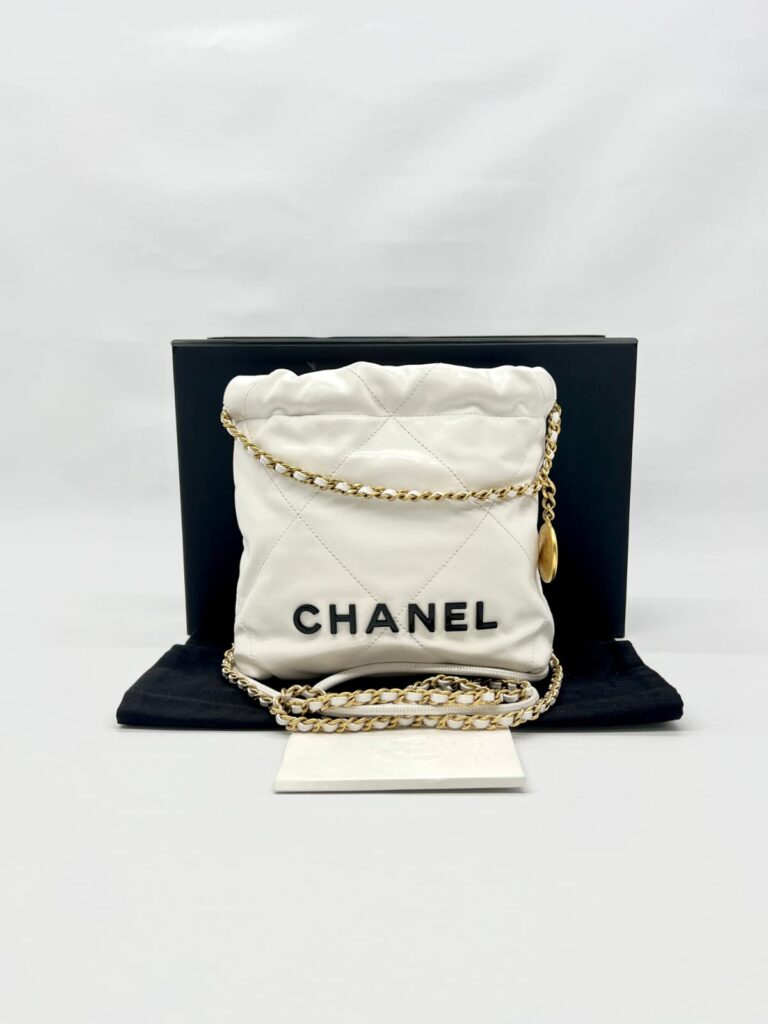 C22 Mini Lambskin White Black Logo GHW