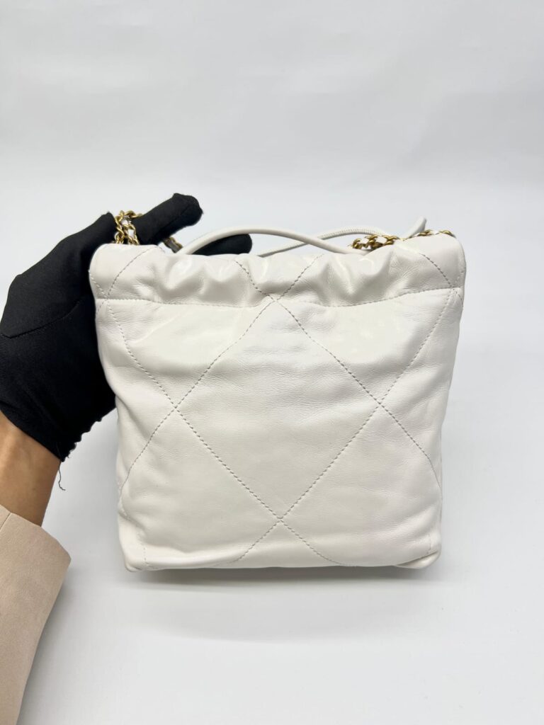 C22 Mini Lambskin White Black Logo GHW