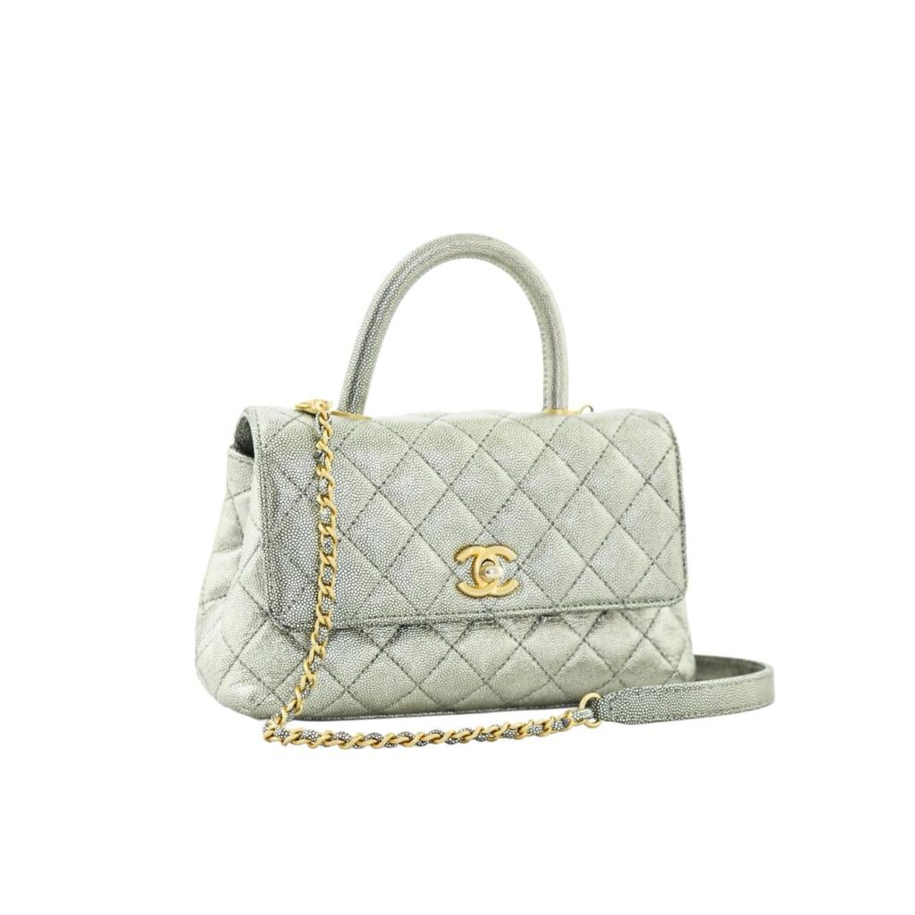 Small Coco Handle Caviar Metallic Silver GHW