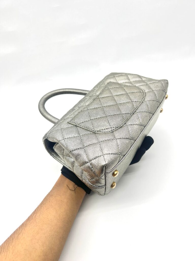 Small Coco Handle Caviar Metallic Silver GHW