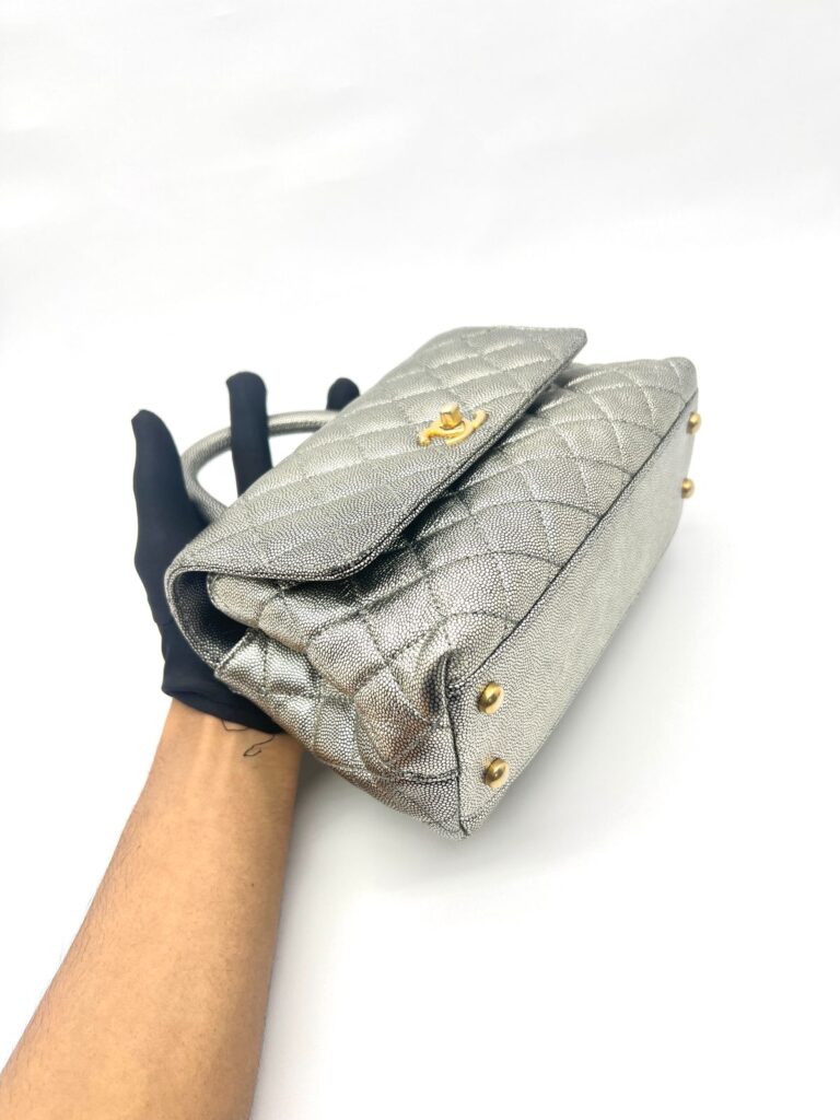 Small Coco Handle Caviar Metallic Silver GHW
