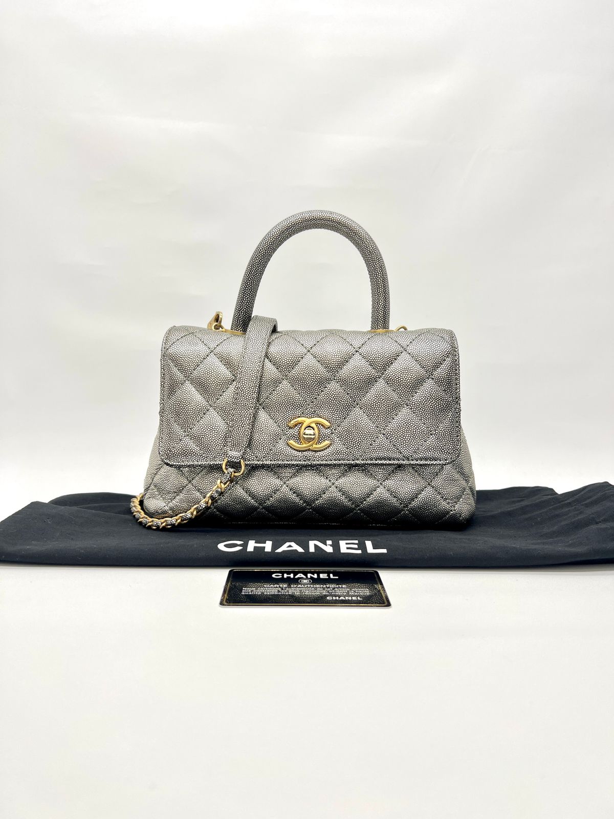 Small Coco Handle Caviar Metallic Silver GHW