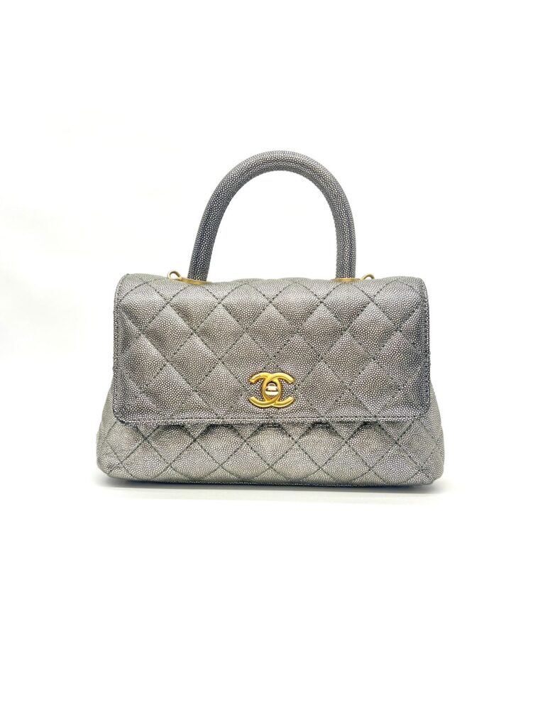 Small Coco Handle Caviar Metallic Silver GHW